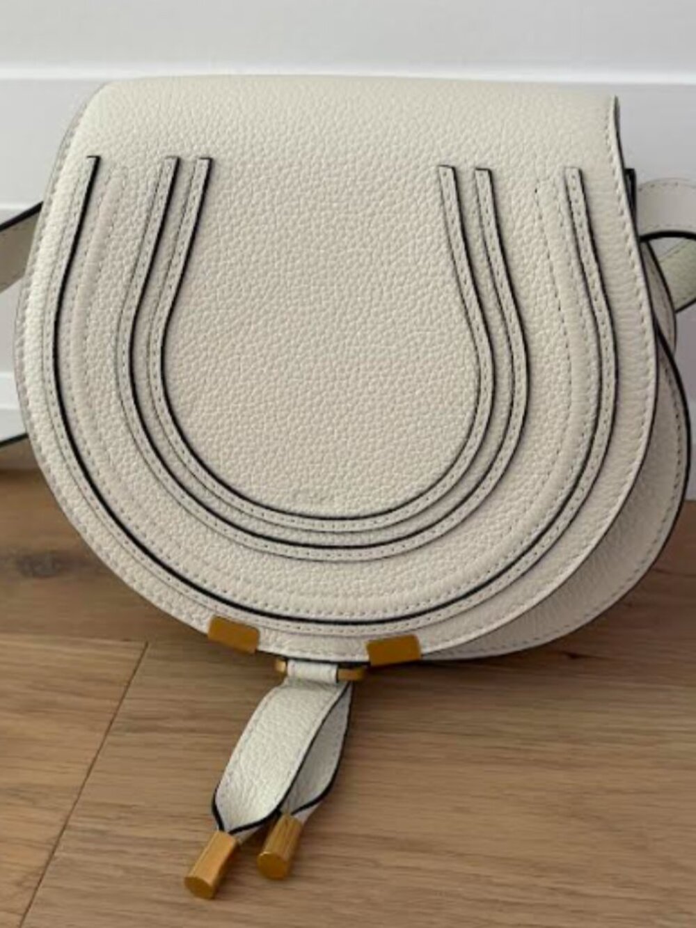 Chloé Marcie Small Saddle Bag – White/Cream Leather